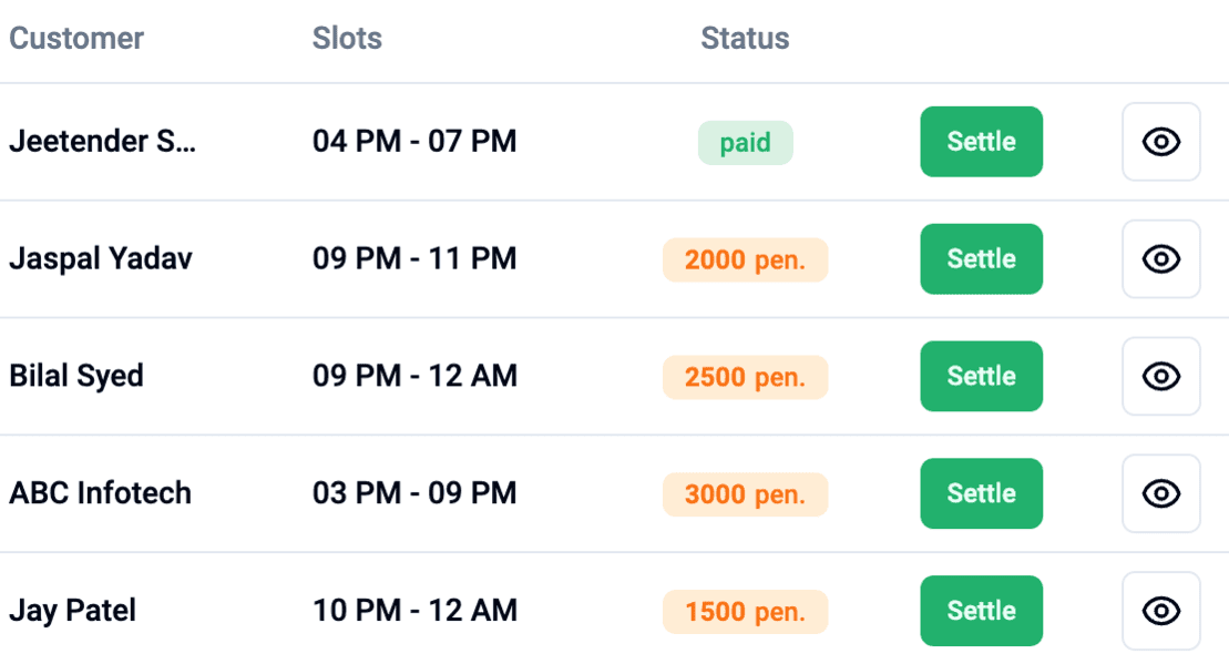 Todays booking table demo